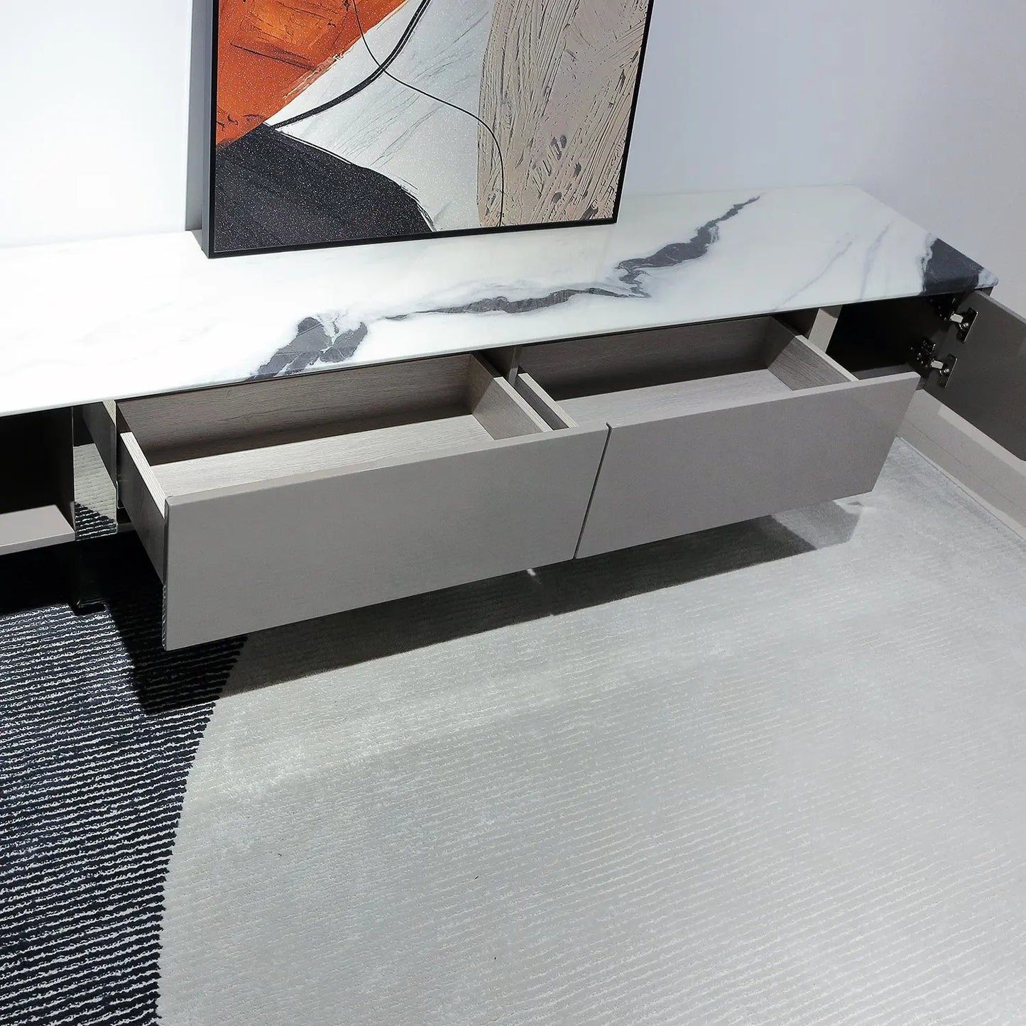 Modern Natural Marble Entertainment Center TV Table and Coffee Table Set for Living Room 2405 Marsiling Furniture