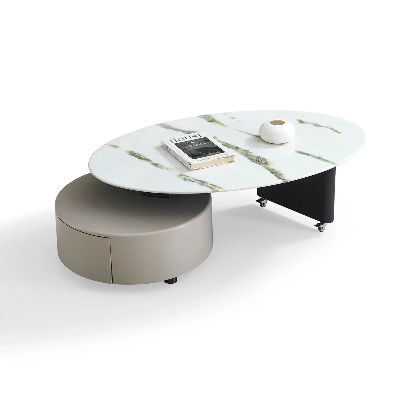 Luxury Natural Marble Round Coffee Table with Unique Drawer Leg 2505 Marsiling Furniture