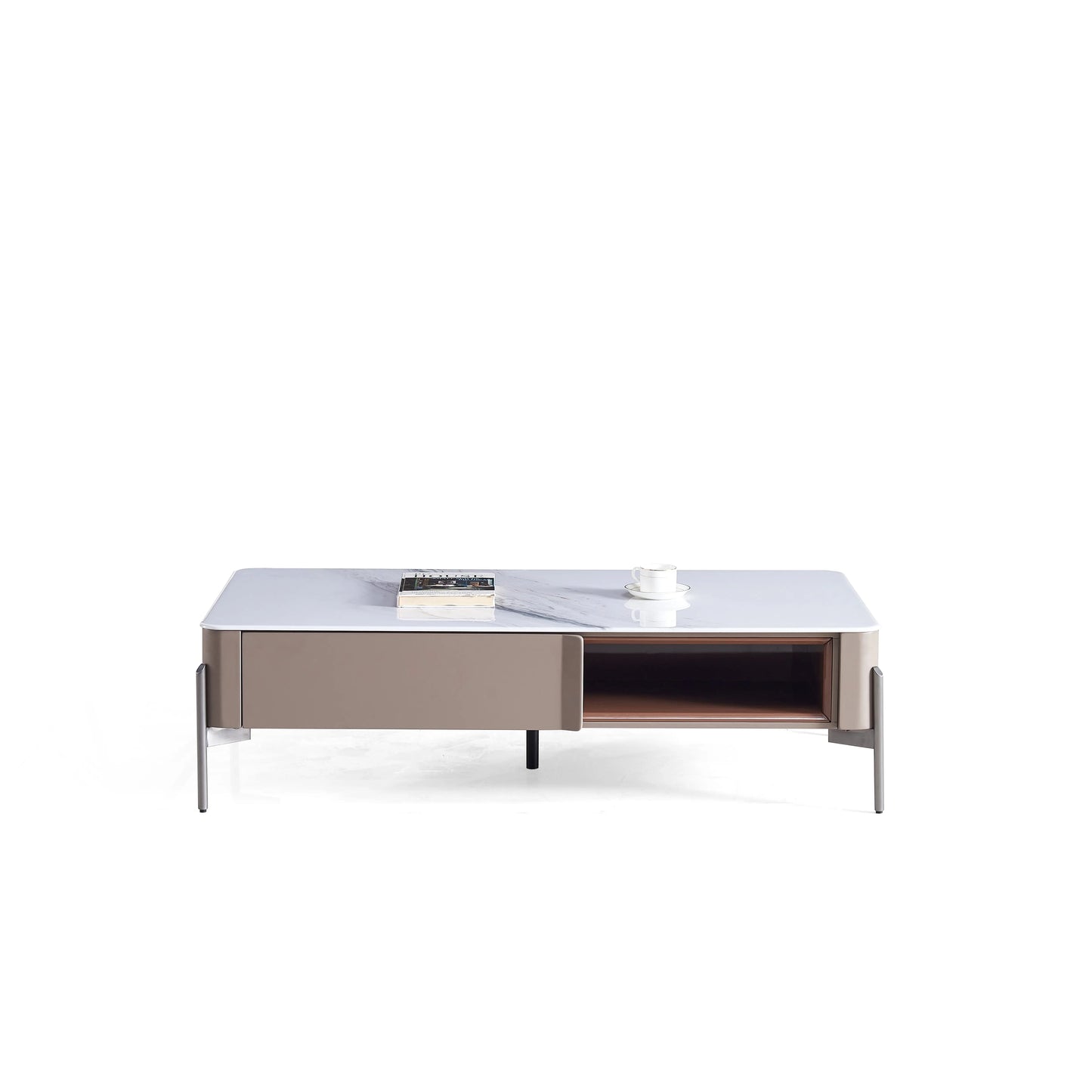 Modern Beige Minimalist TV Stand and Coffee Table with Storage Set Marsiling Furniture
