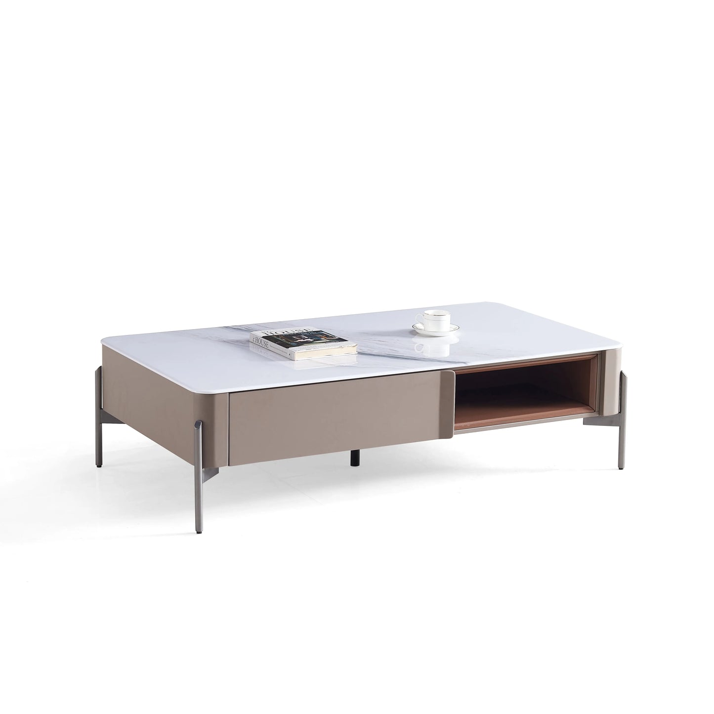 Modern Beige Minimalist TV Stand and Coffee Table with Storage Set Marsiling Furniture