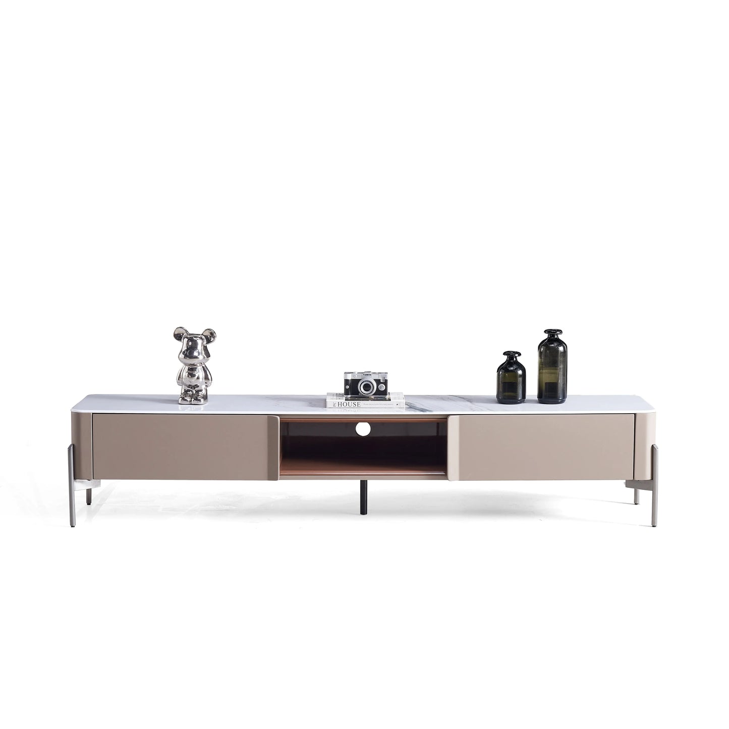 Modern Beige Minimalist TV Stand and Coffee Table with Storage Set Marsiling Furniture