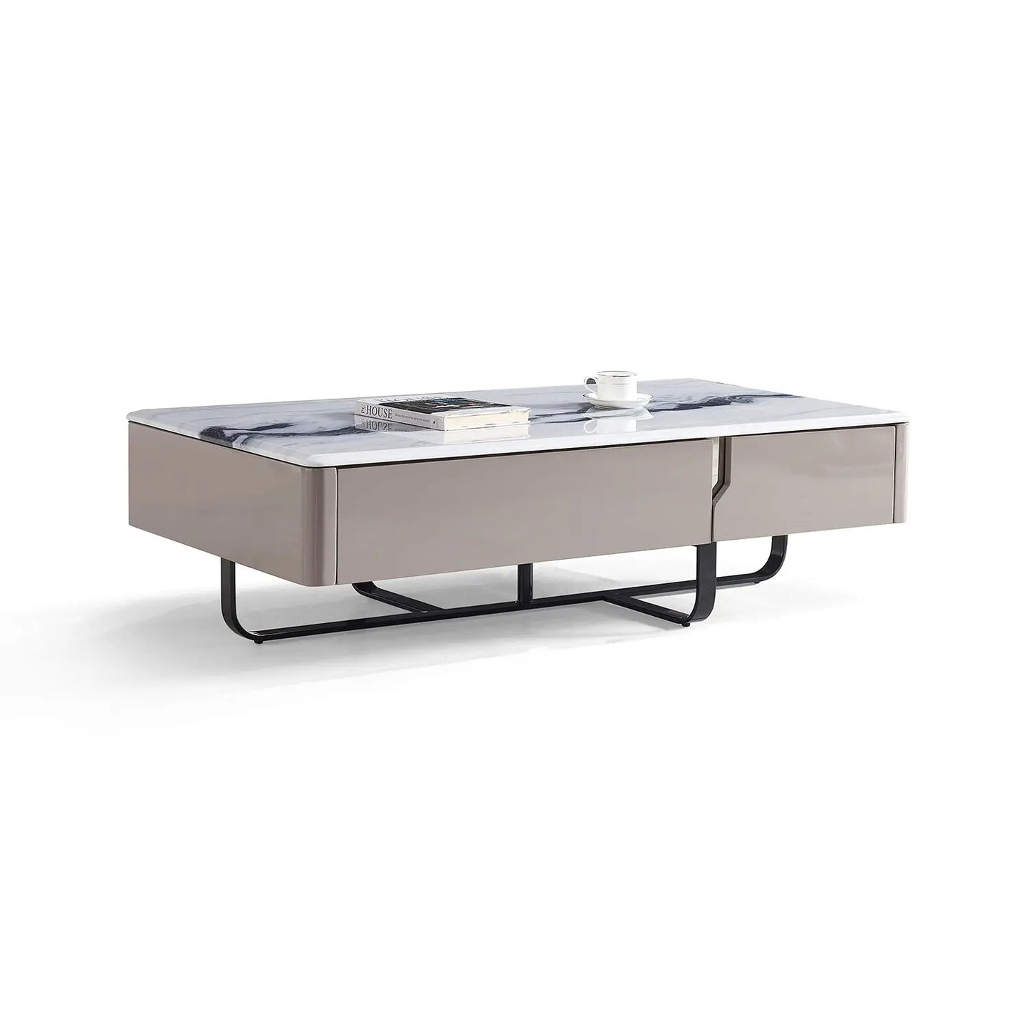 Modern Natural Marble Entertainment Center TV Table and Coffee Table Set for Living Room 2405 Marsiling Furniture