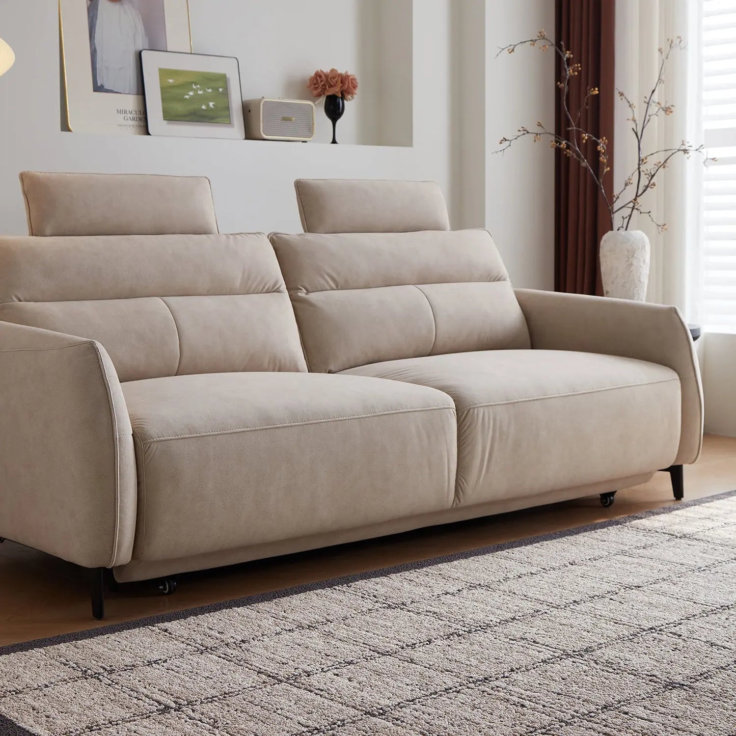 Modern Foldable Sofa Bed 3-Seater Electric Reclining Extendable Sofa Set for Small Living Rooms Marsiling