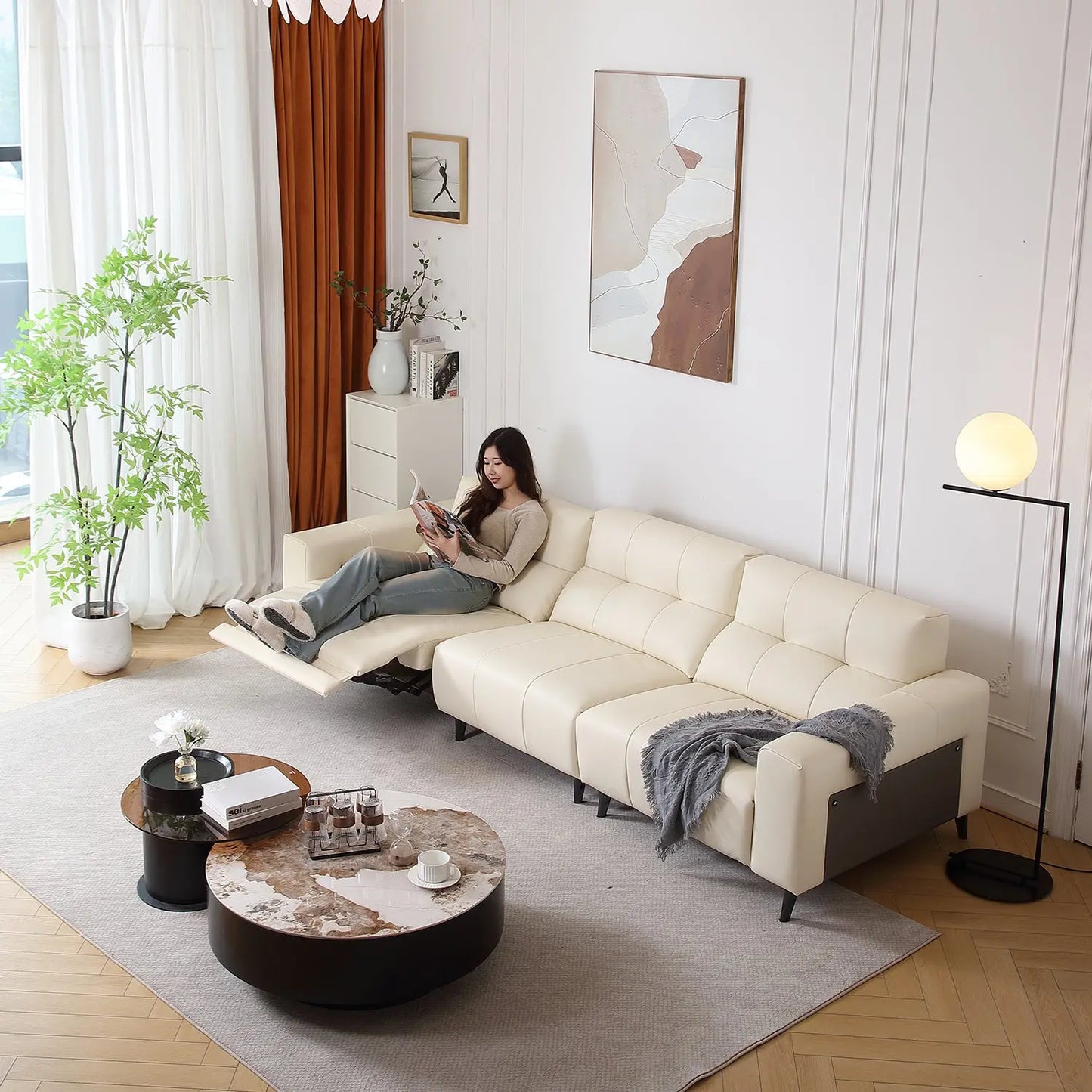 Reclining Living Room Function Sofa European Design L Shape Leisure Electric USB Sofa Marsiling