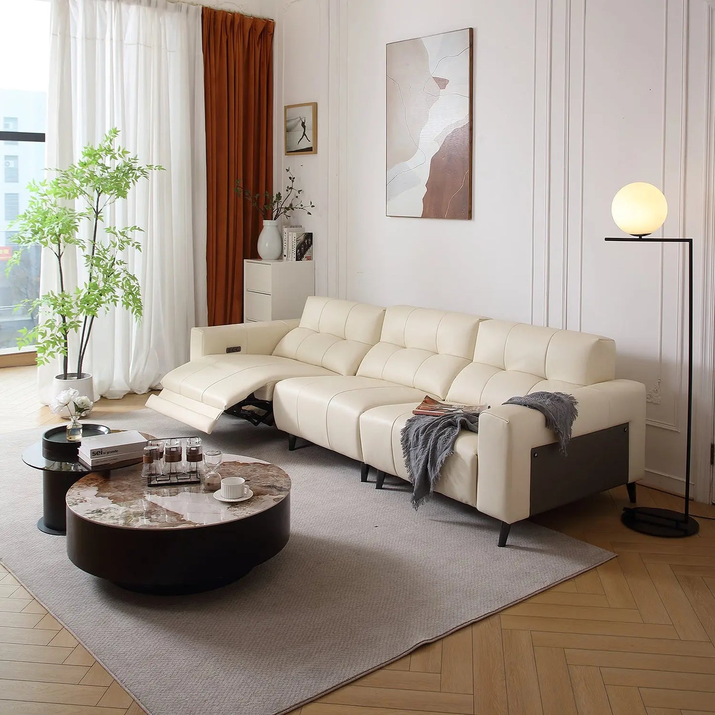 Reclining Living Room Function Sofa European Design L Shape Leisure Electric USB Sofa Marsiling