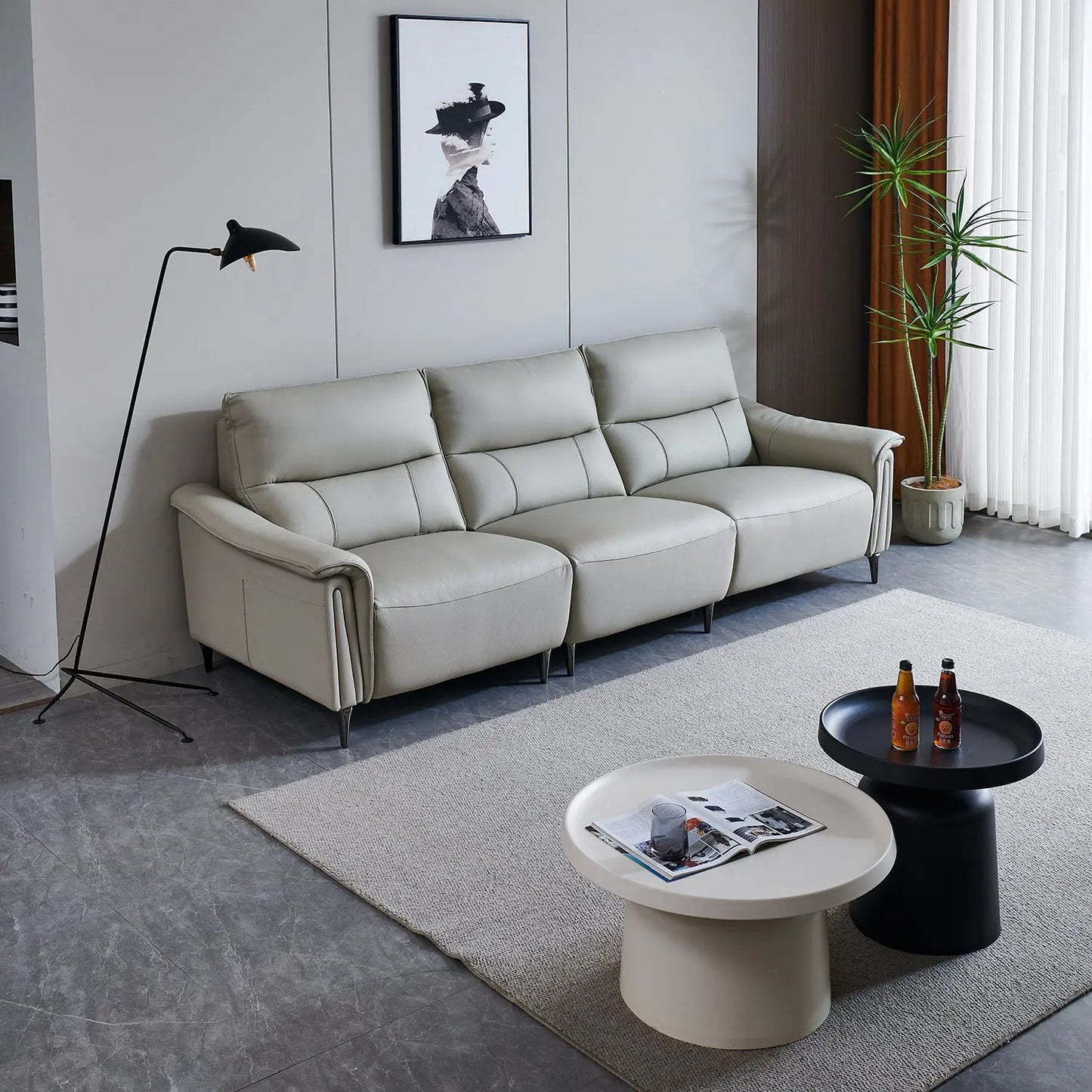 Contemporary Cream Genuine Leather Modular Couch Set Electric Function Recliner Sofa with USB Charging Marsiling Furniture