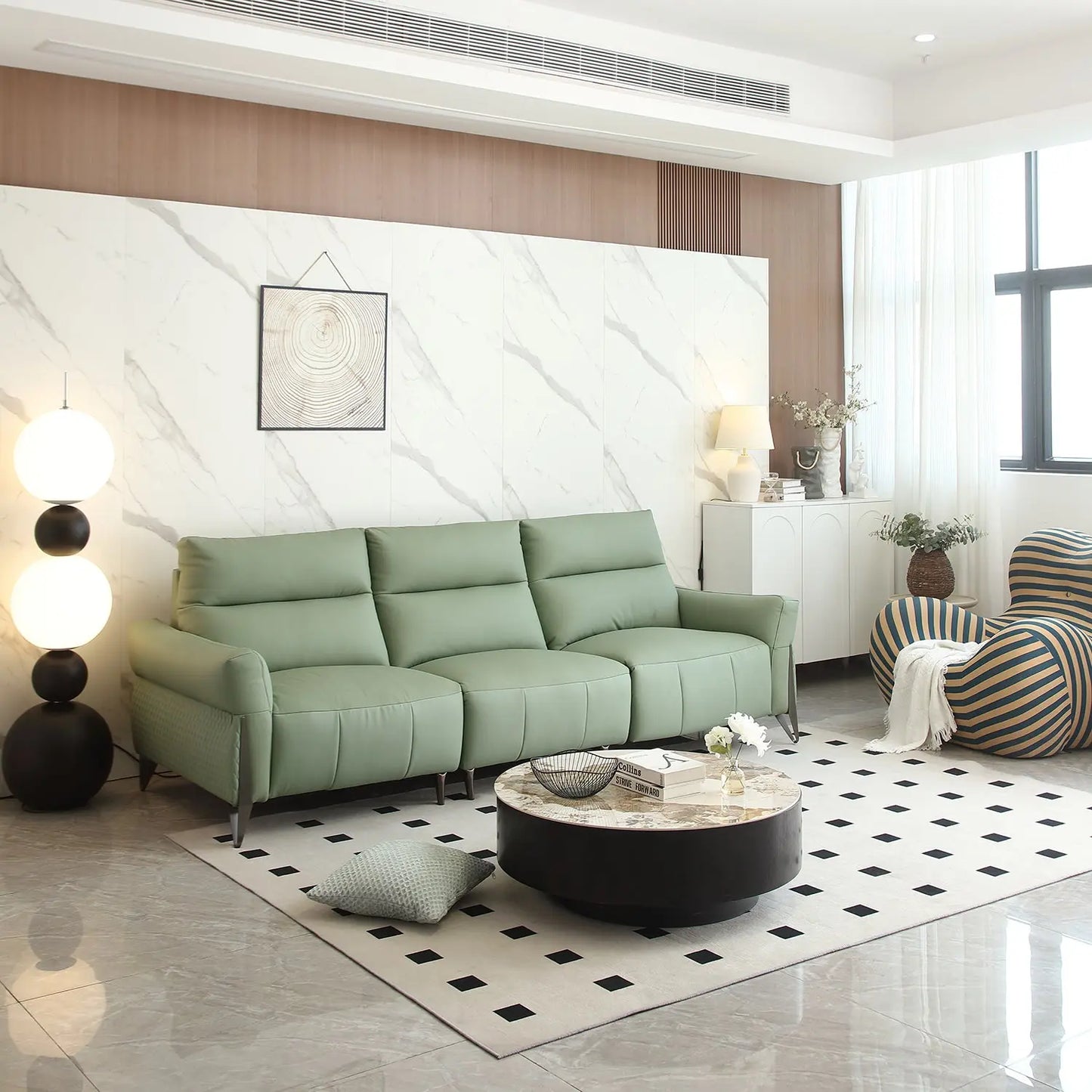 Green Leather Power Electric Recliner Couch 1+3 Modular Sofa Set Multi-Functional Wall Row Adjustable Sofa Marsiling Furniture