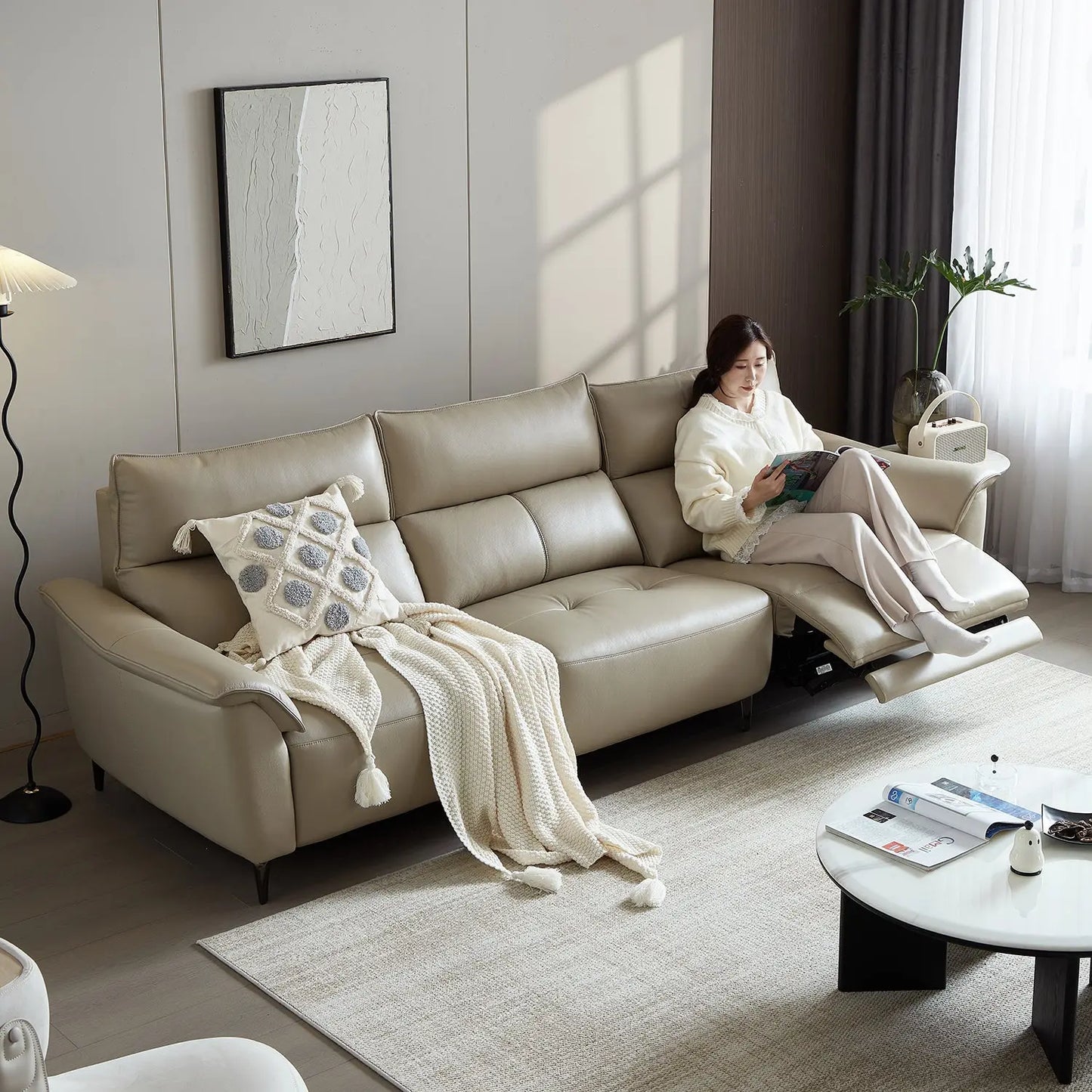 Leather Power Function Adjustable Backrest Modular Recliner Couch Sofa with USB and Type-C Charging Port Marsiling Furniture
