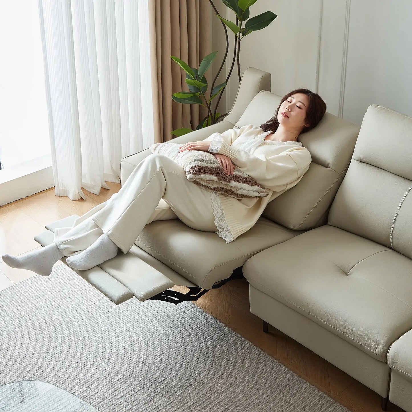 European Contemporary Living Room Sofa Furniture Ecological Genuine Leather Electric Module Functional Recliner Couch Marsiling Furniture