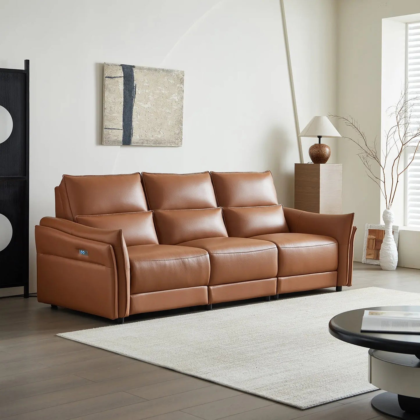 Modern 3-Seater Leather Electric Recliner Sofa for Living Room for Small Apartment Living Room Marsiling Furniture