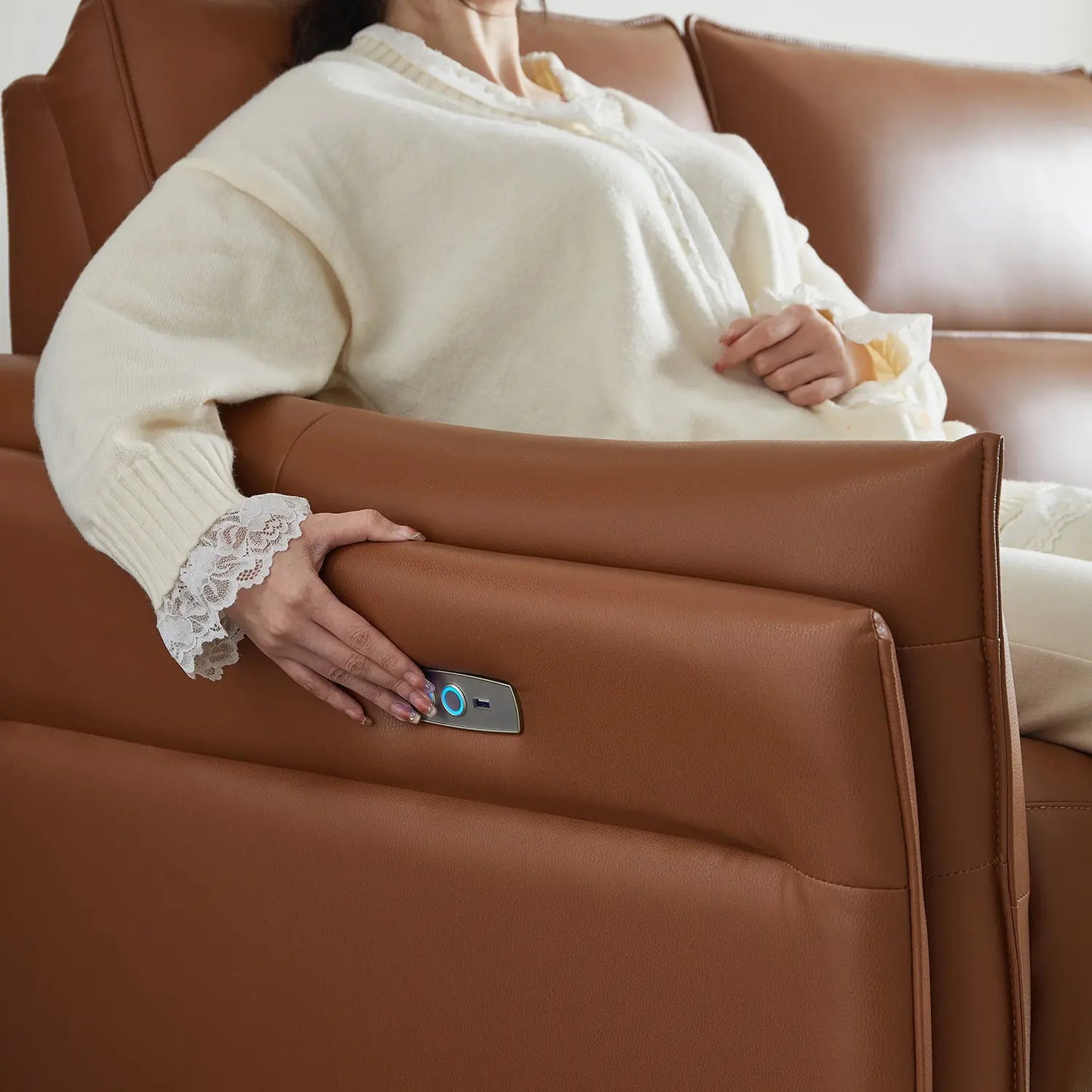 Modern 3-Seater Leather Electric Recliner Sofa for Living Room for Small Apartment Living Room Marsiling Furniture