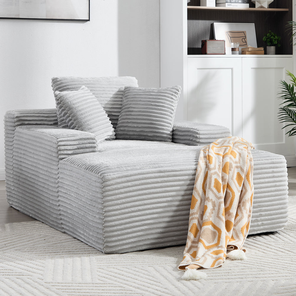 67" Chaise Lounge Chair 9.9'' Wide Armrest Indoor Corduroy Oversized Sleeper Sofa for Living Room Deep Seat Lounge and Three Soft Pillows Convertible Boneless Sofa Bed, Green, No Assembly Required