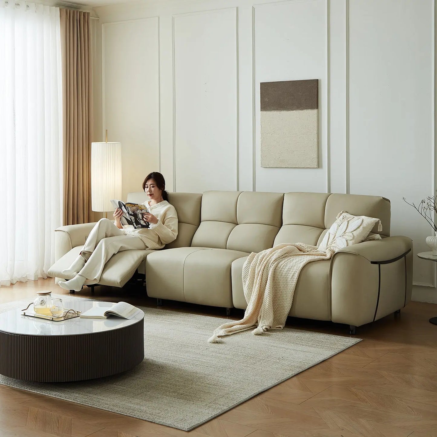 Living Room Ltalian-Style Electric Multi-Function First-Class Capsule Combination Leather Sofa Marsiling