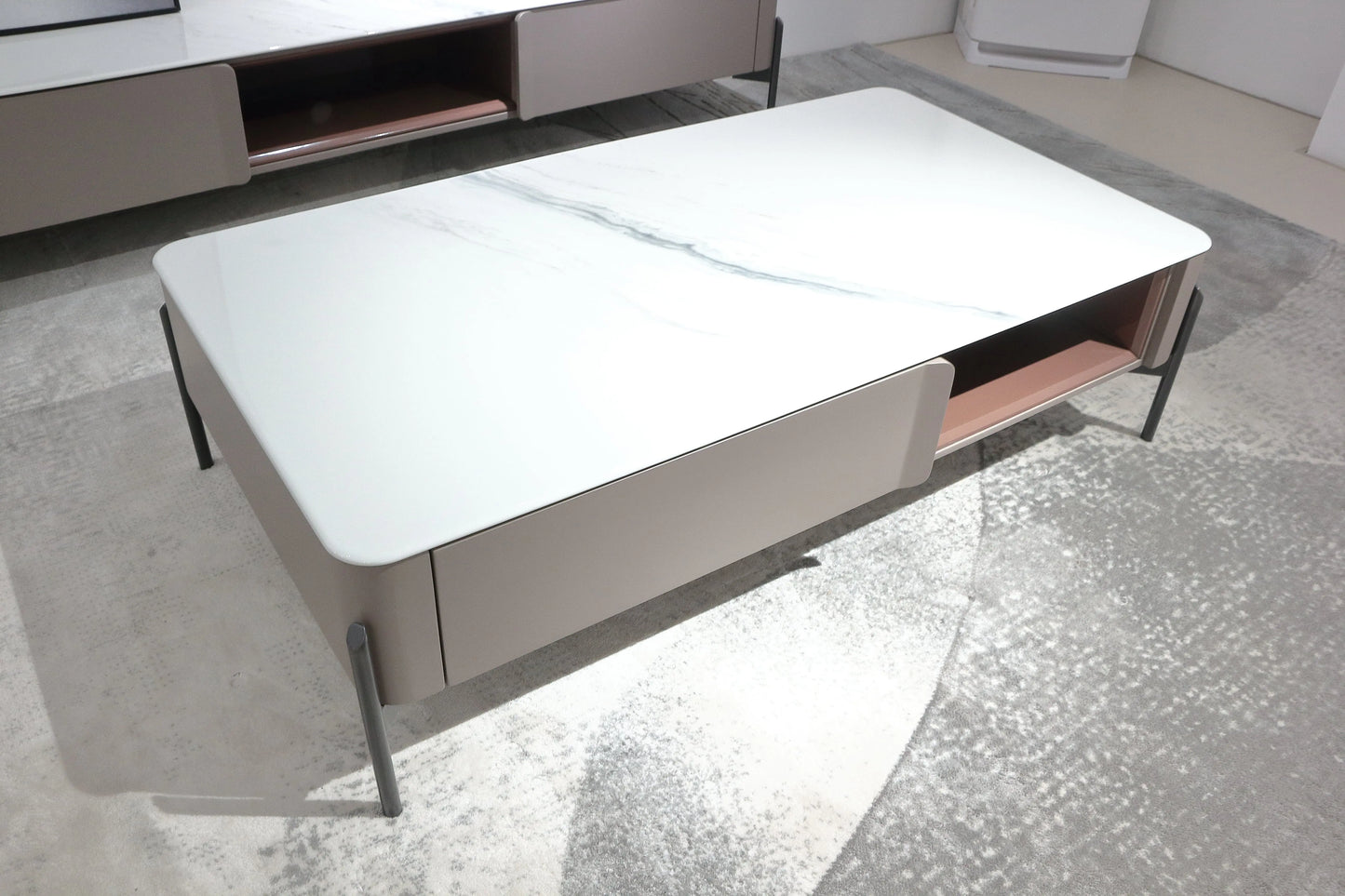 Modern Beige Minimalist TV Stand and Coffee Table with Storage Set Marsiling Furniture