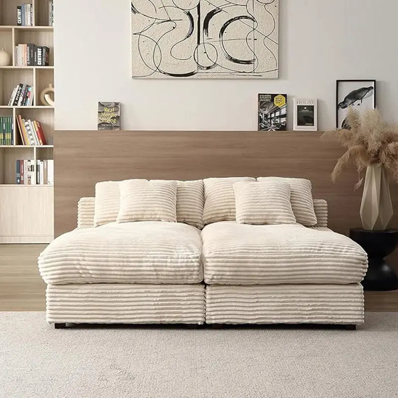 Lazy Corduroy Down Cloud Sleeper Sofa Bed - Frurry Surface Huge Plush Chair Bed for Villa Living Room YS028 Marsiling