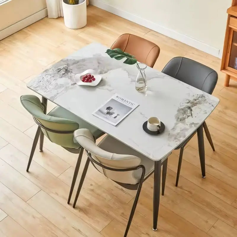 Modern Furniture Leather Metal Legs Kd Frame Stackable Dining Chair Marsiling