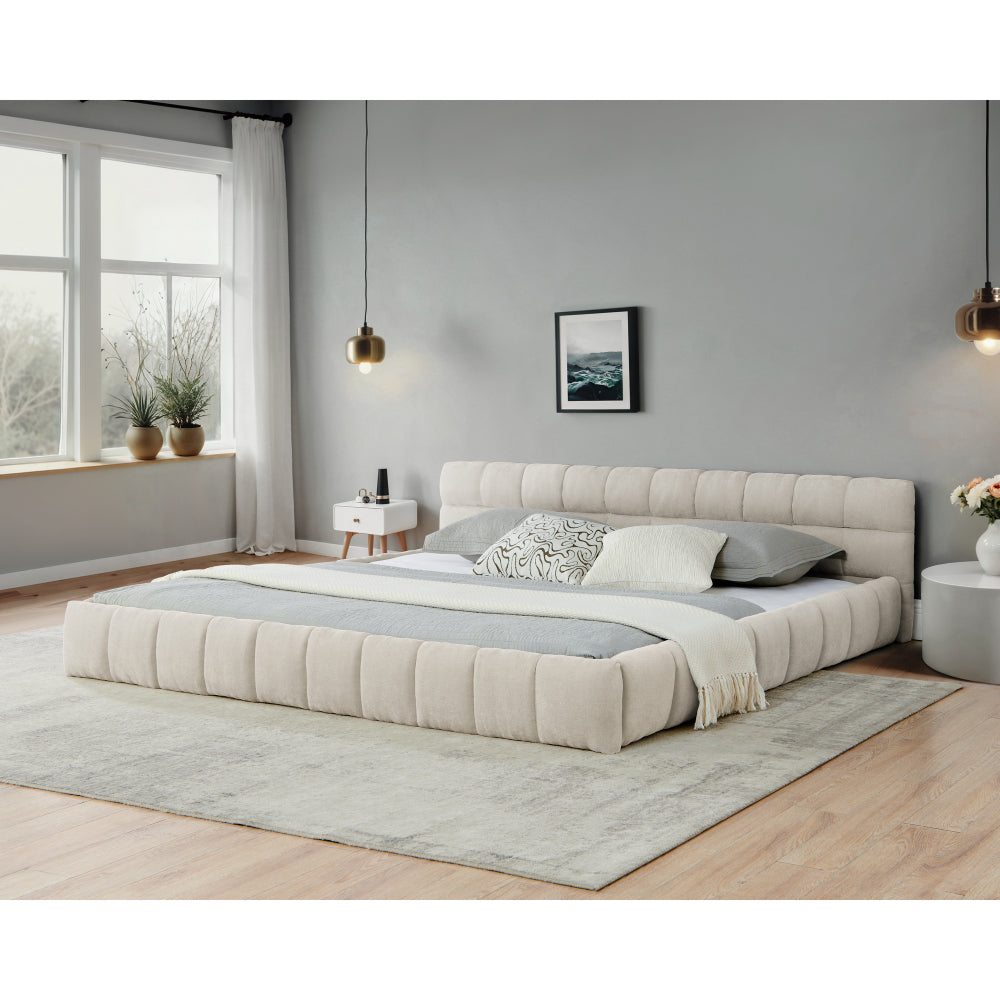 California King size Upholstered Bed Frame with Thick Fabric, Chenille Fabric Grounded Queen Size Platform Bed with Headboard and Solid Frame. No Box Spring Needed-Dark Gray(90.5''*80.5''*31'')