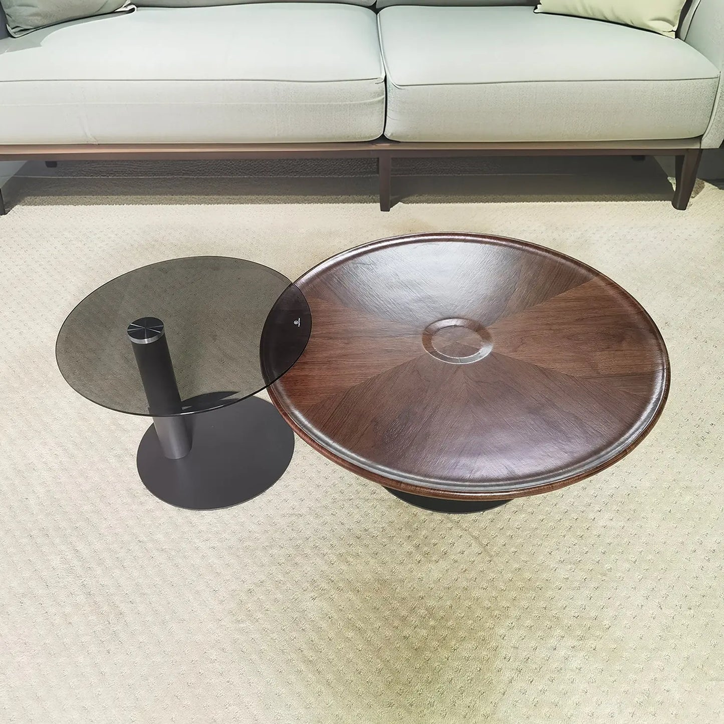 Nordic Steel Wood Top Round Veneer Tea Table Set Living Room Coffee Table Combinations Marsiling
