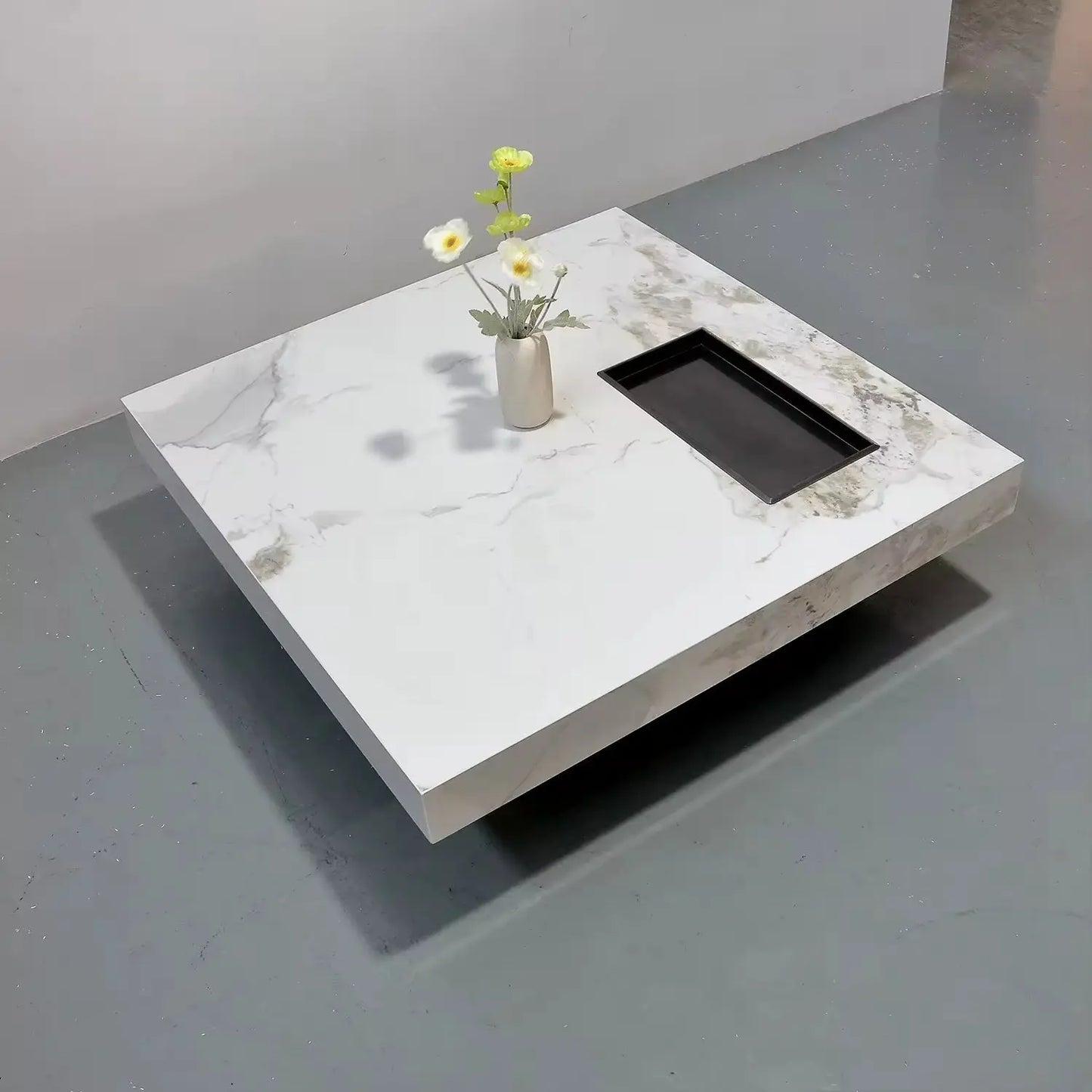 Light Luxury Accent Furniture Marble Top Big Stainless Steel Base Coffee Table Marsiling