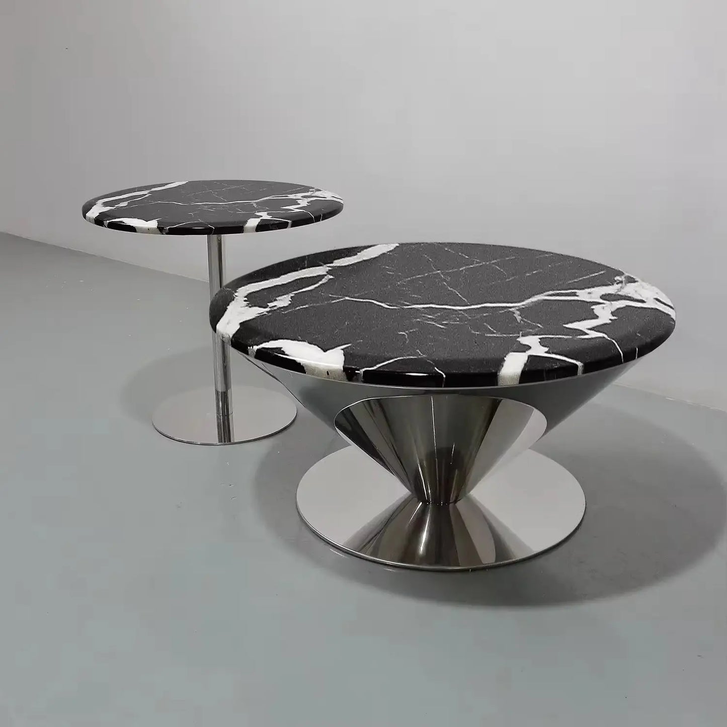 Modern Scagliola Inverted Diamond Shape Stainless Steel Mirror Base Coffee Table Marsiling