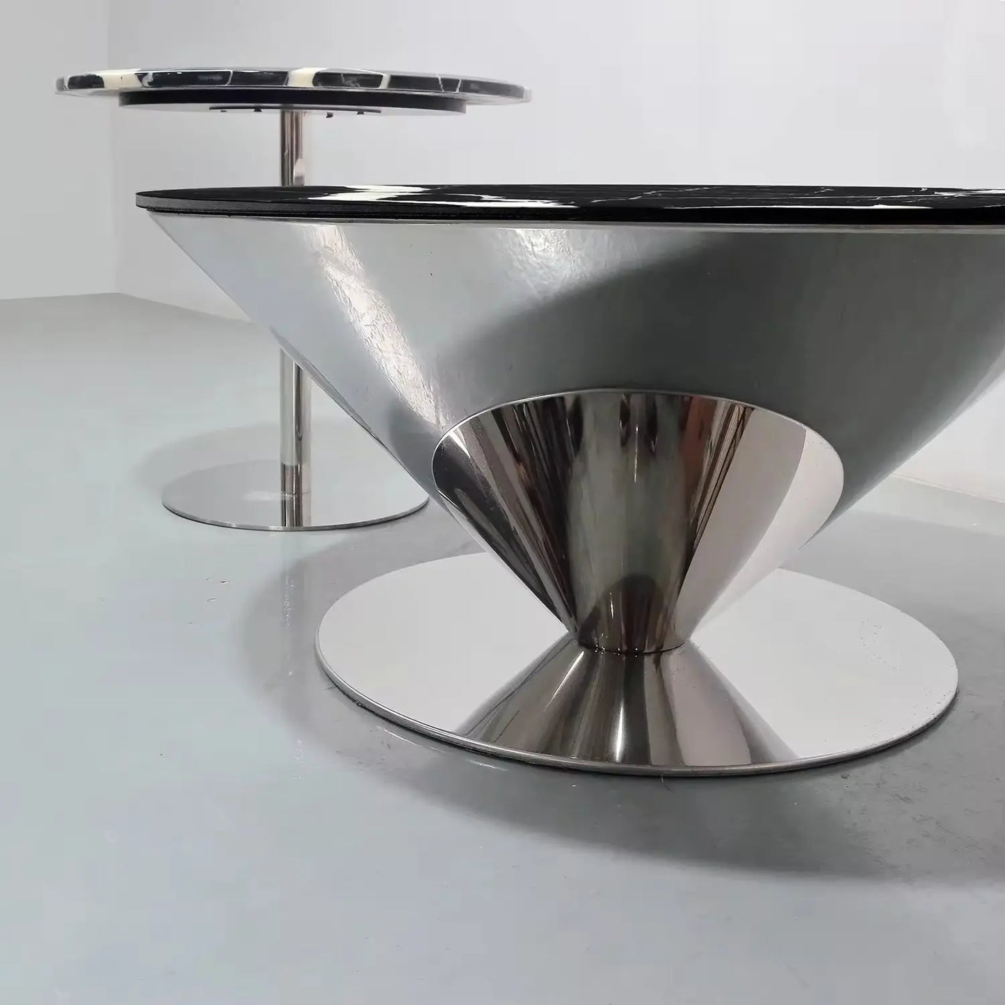 Modern Scagliola Inverted Diamond Shape Stainless Steel Mirror Base Coffee Table Marsiling