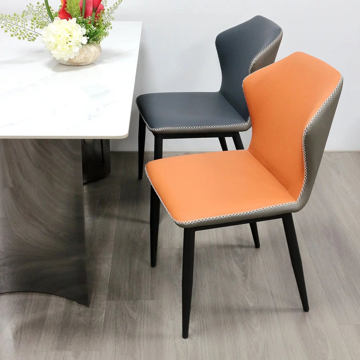 Hotel Nordic Luxury PU Dining Chairs Set Manufacturers Modern Wtih Iron Legs Marsiling