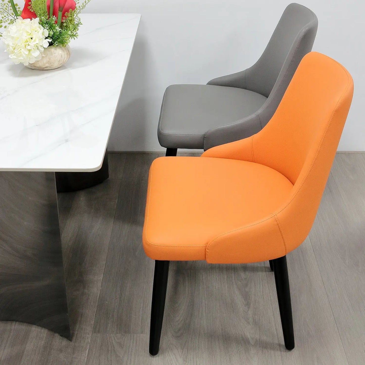 Italian Hote PU Leather Covered Backrest Upholstered High Back Dining Chairs Marsiling