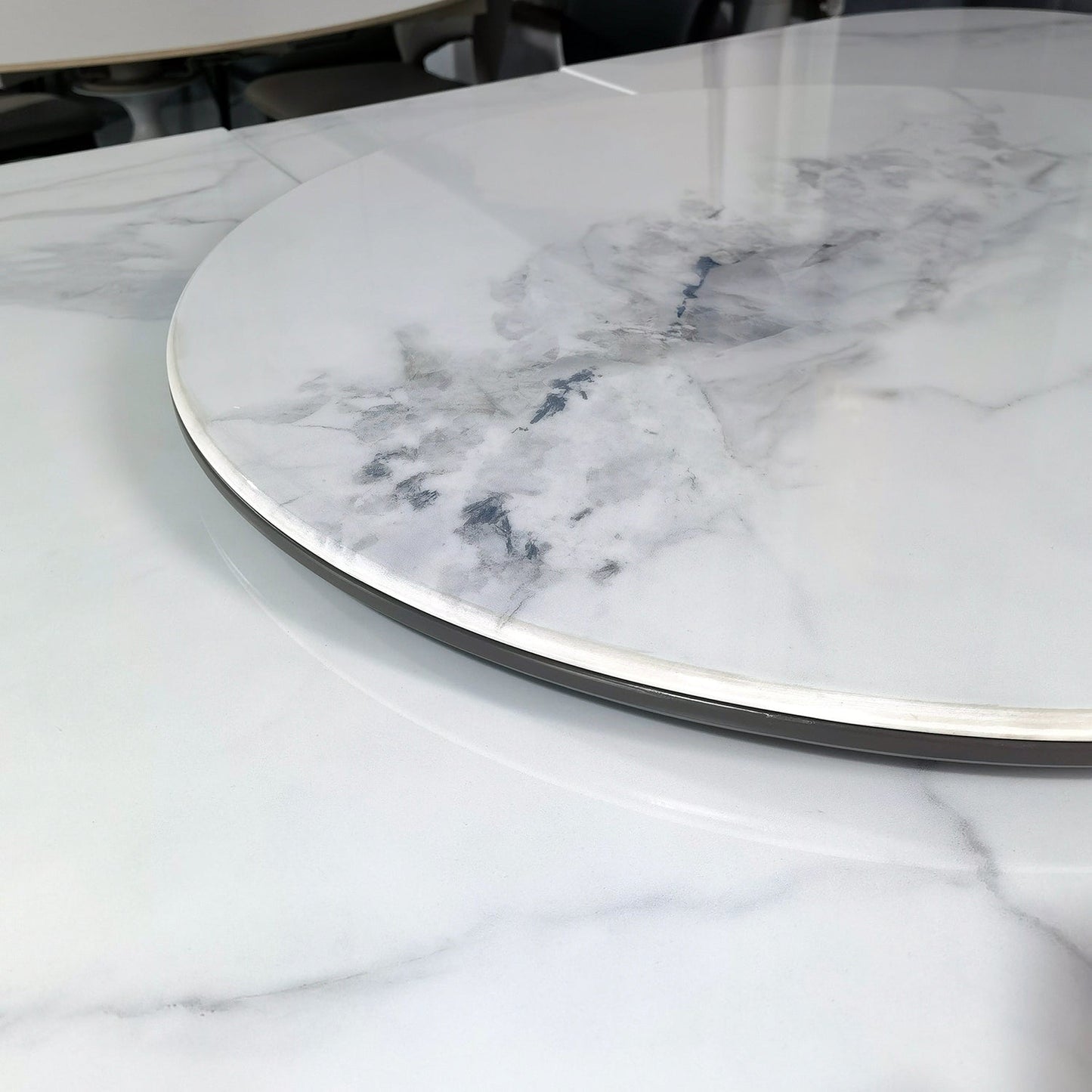 Extendable Microlite Top Round Dining Table w/ Lazy Susan Rounded Corners