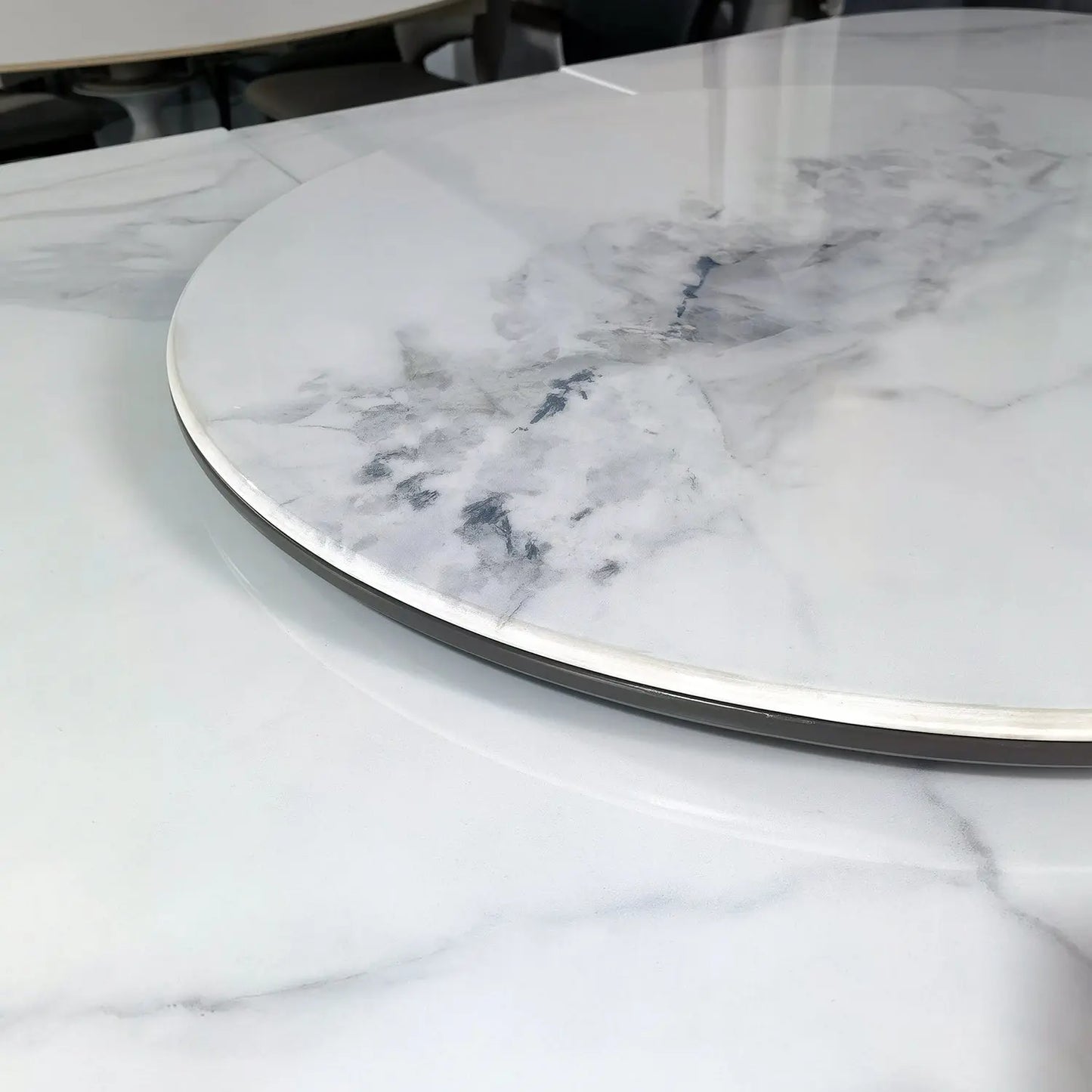 Extendable Microlite Top Round Dining Table w/ Lazy Susan Rounded Corners Marsiling