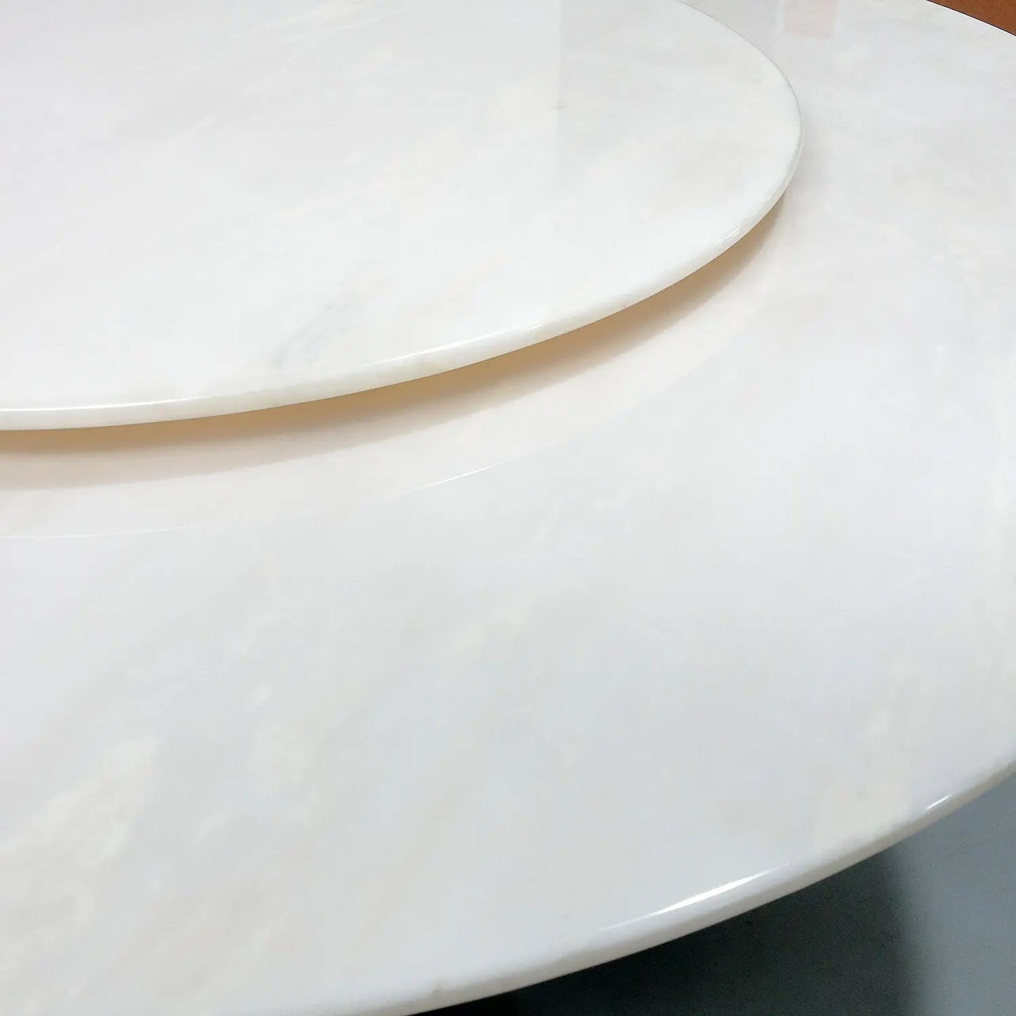 White Luxury Stone Round Dining Table with Lazy Susan Stainless Star Base Marsiling