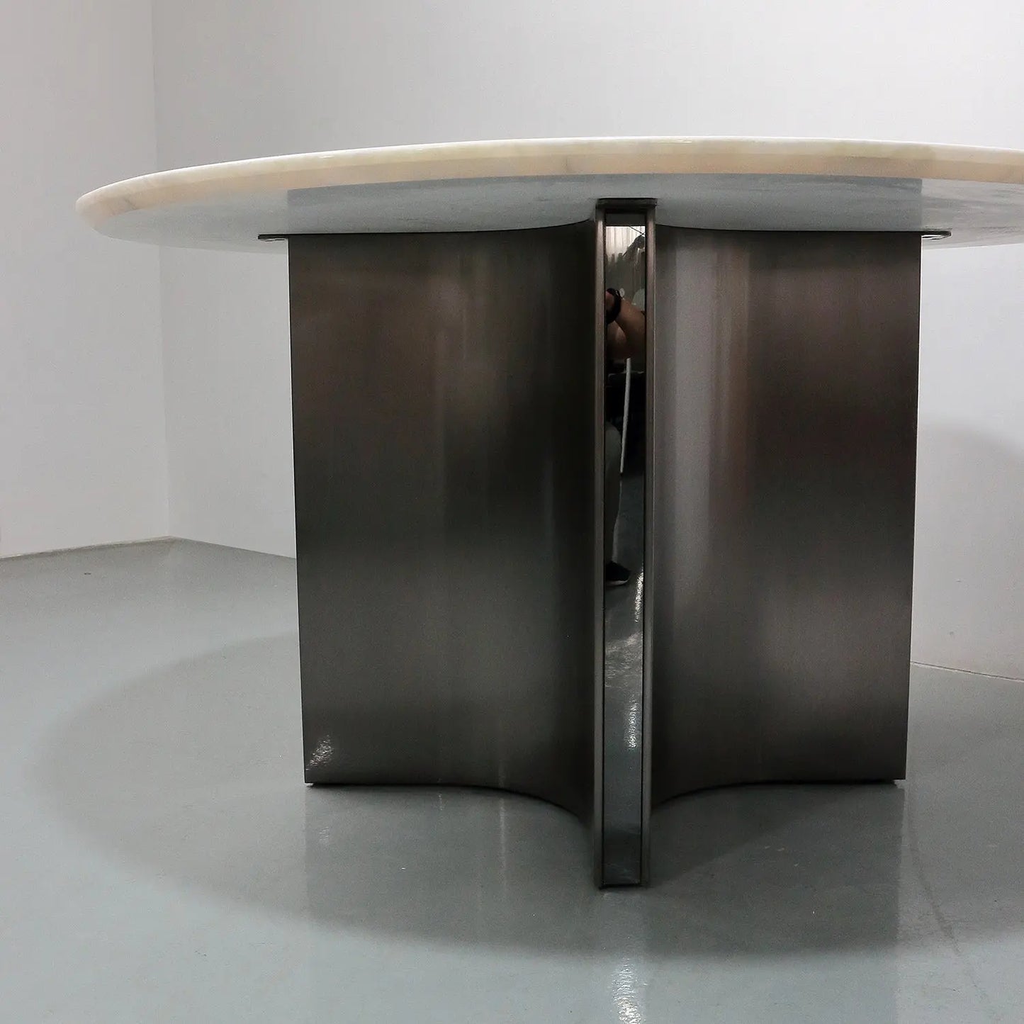 White Luxury Stone Round Dining Table with Lazy Susan Stainless Star Base Marsiling