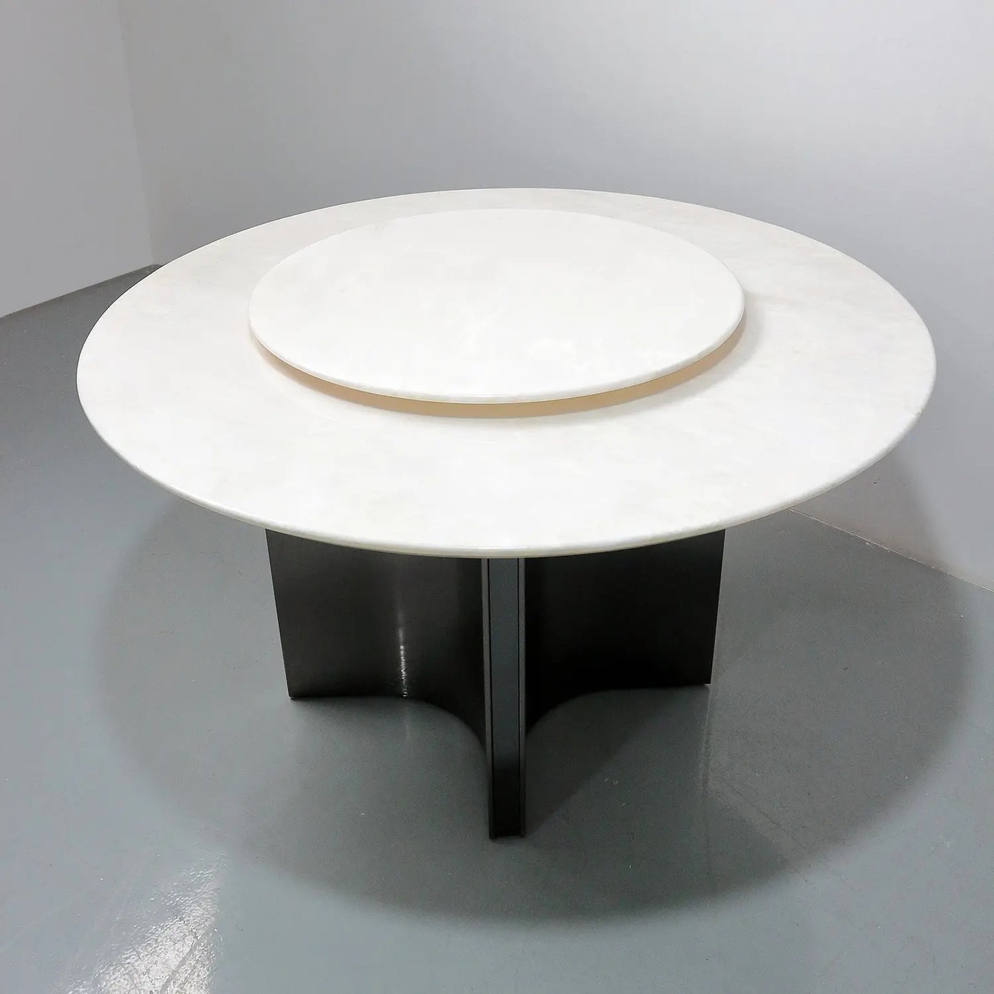 White Luxury Stone Round Dining Table with Lazy Susan Stainless Star Base Marsiling