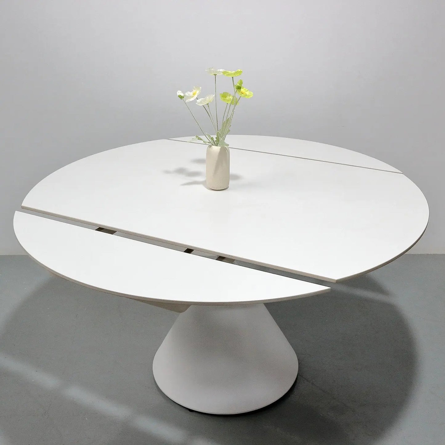Rotating & Expandable White Matte Sintered Stone Table Minimalist Cone Base Marsiling