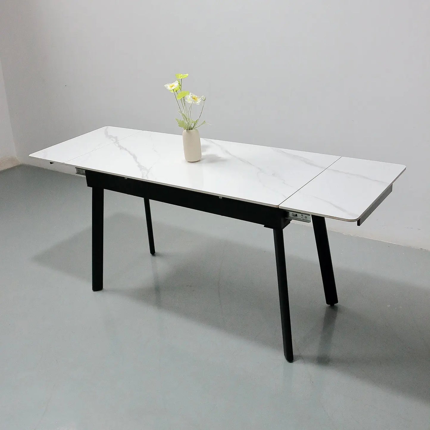 Modern Home Furniture Stone Extendable Rectangular Table Rounded Safety Corners Marsiling