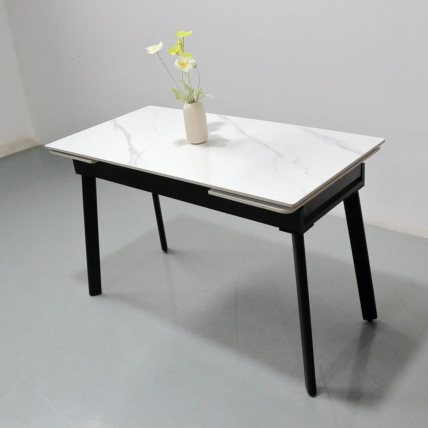 Modern Home Furniture Stone Extendable Rectangular Table Rounded Safety Corners Marsiling