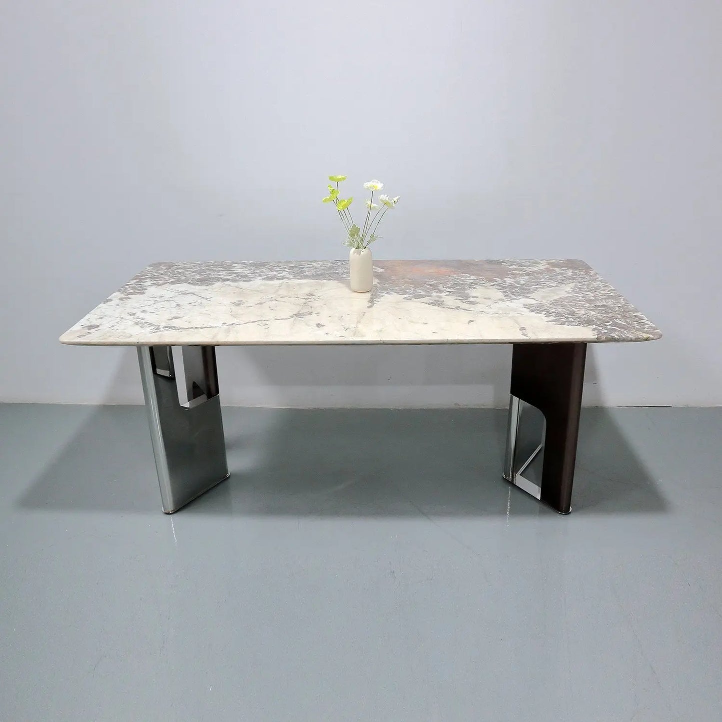 Luxury Stone Rectangular Dining Table - Natural Veins Minimalist Design Marsiling