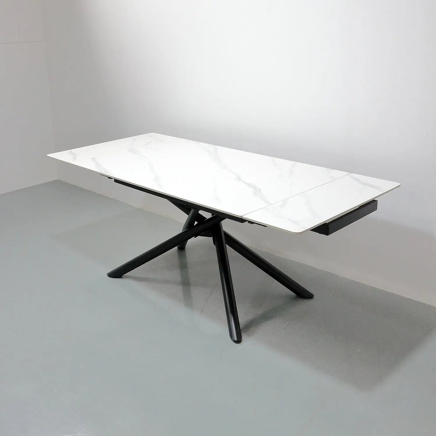 Matte Foldable Extendable White Rectangular Dining Table - Matte Sintered Stone Marsiling