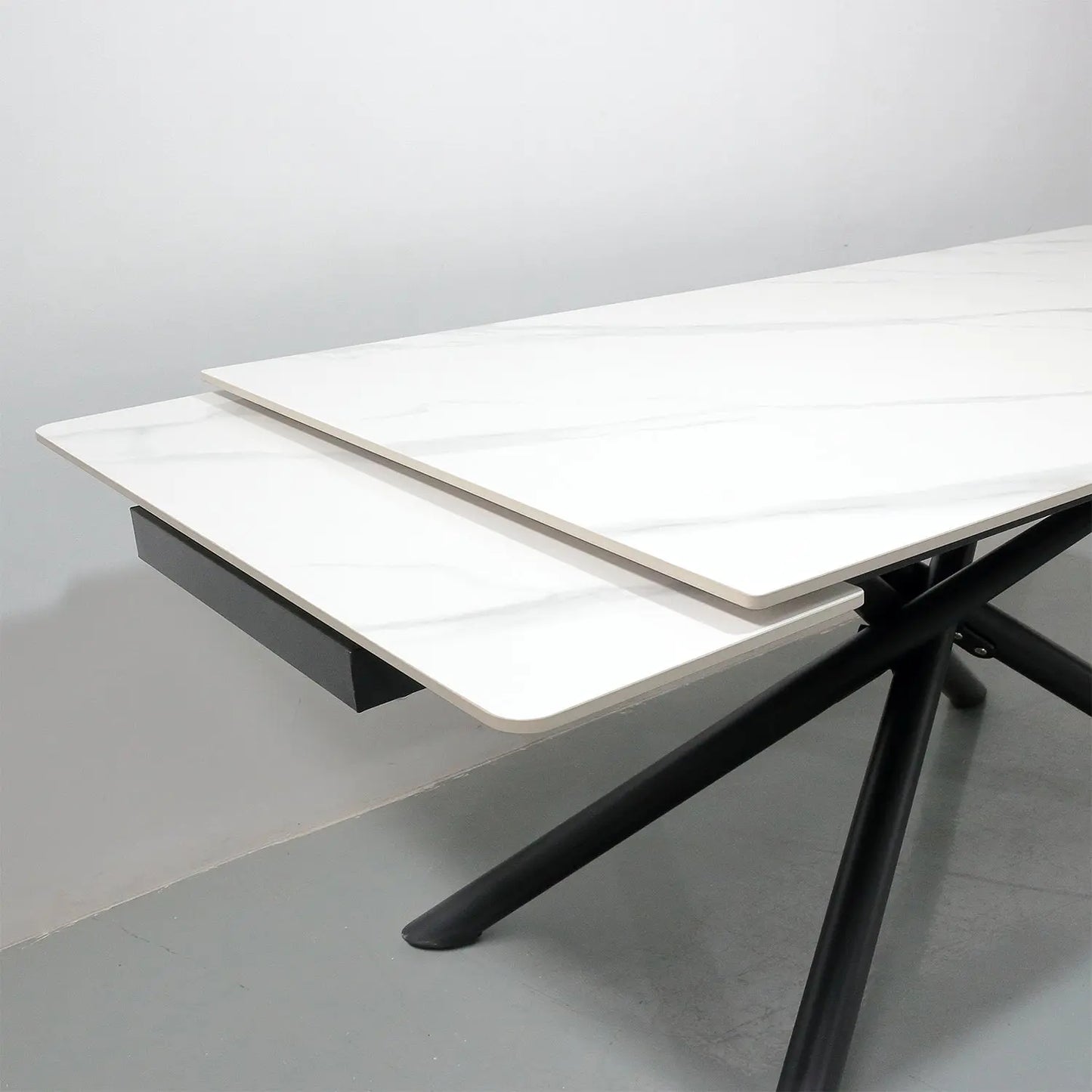 Matte Foldable Extendable White Rectangular Dining Table - Matte Sintered Stone Marsiling