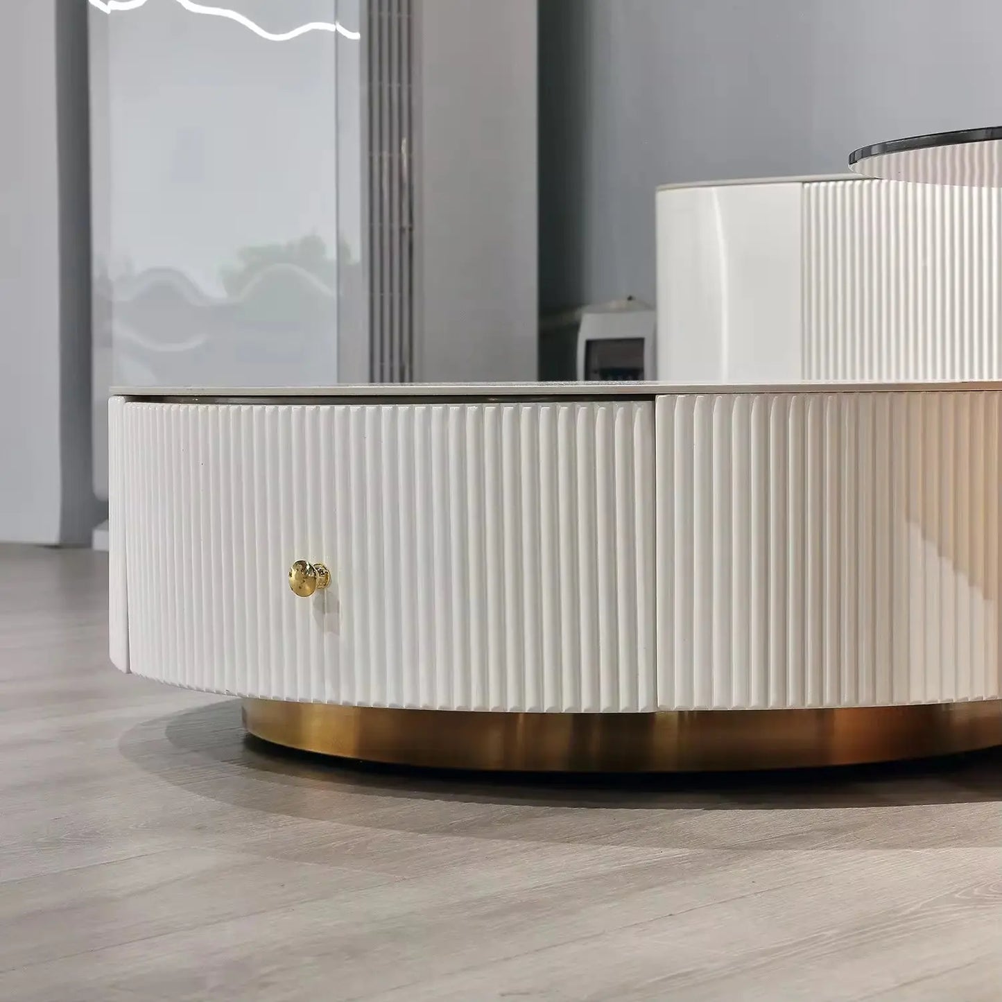 Luxury Sintered Stone Round Coffee Table Tempered Glass Side Table Living Room TV Cabinet Combination Marsiling
