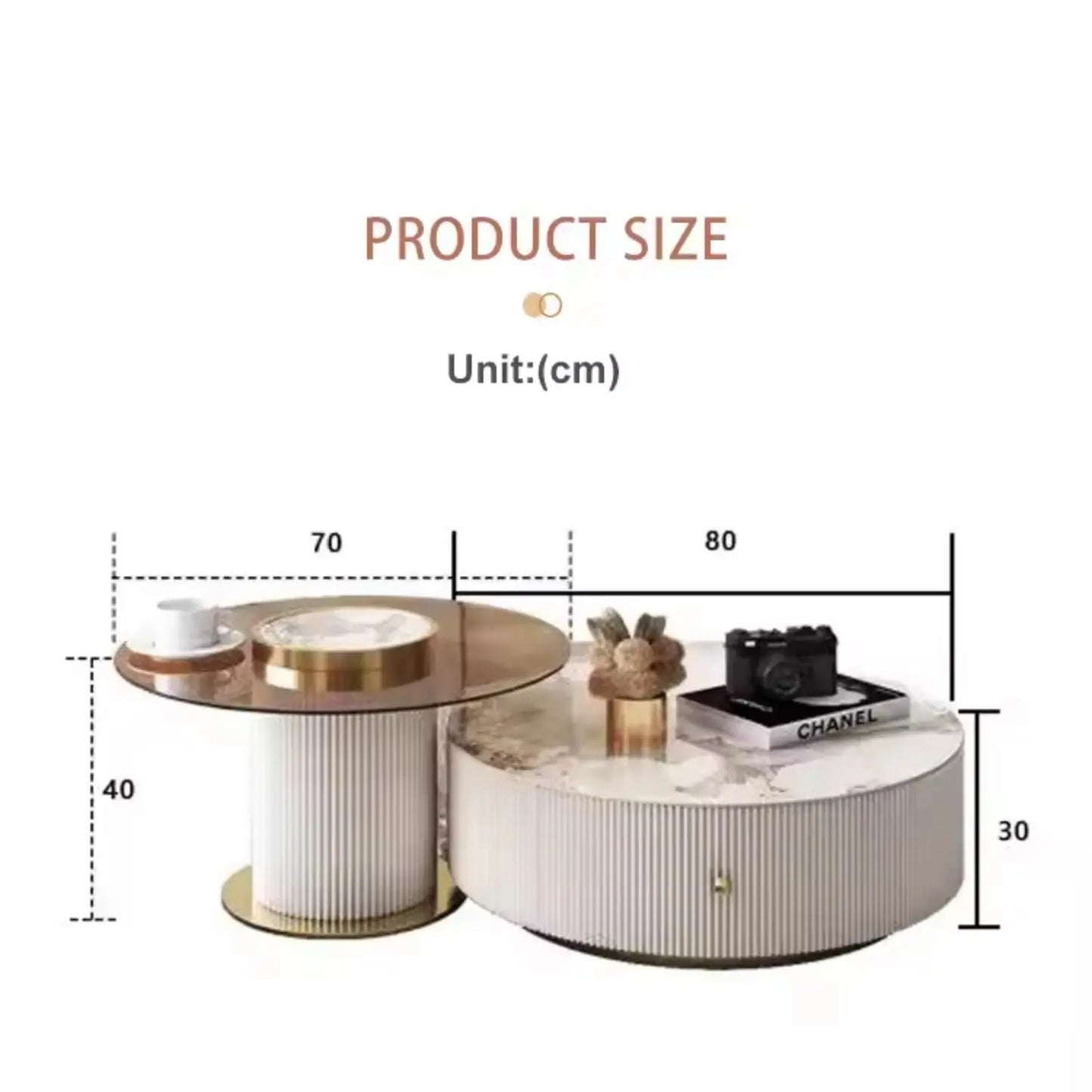 Luxury Sintered Stone Round Coffee Table Tempered Glass Side Table Living Room TV Cabinet Combination Marsiling