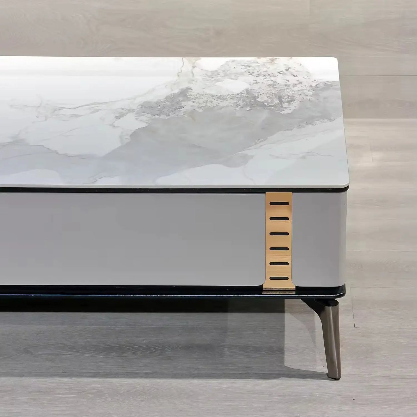 White Marble Style TV Stands Wood Furniture Living Room White Modern TV Cabinet Table with Metal Leg Marsiling