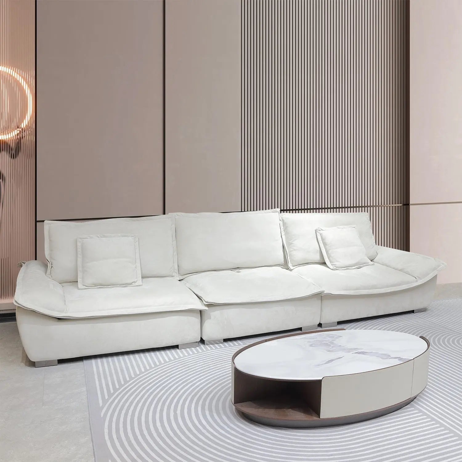 Cream Style Modern Simplicity Straight-Line Design Fabric Sofa for Living Room with Tech-Fabric Cloud Cushions Marsiling