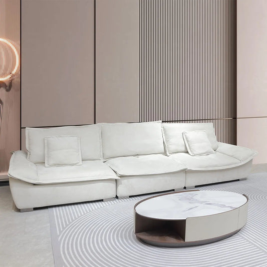 Cream Style Modern Simplicity Straight-Line Design Fabric Sofa for Living Room with Tech-Fabric Cloud Cushions Marsiling