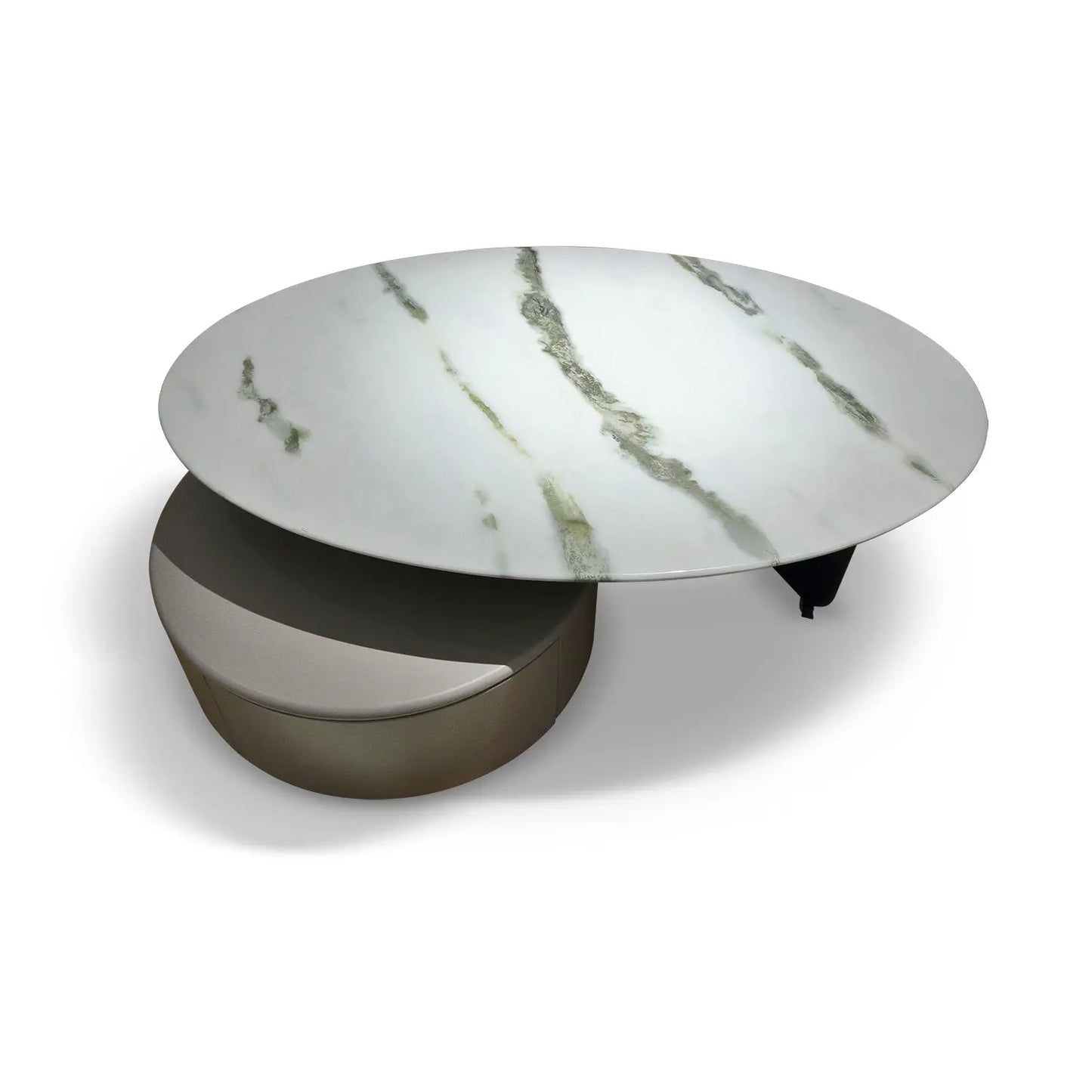 Luxury Natural Marble Round Coffee Table with Unique Drawer Leg 2505 Marsiling Furniture