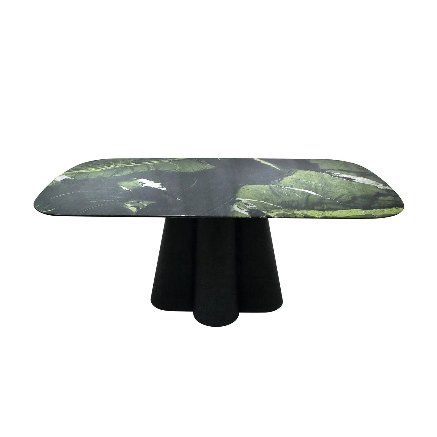Avocado Green Modern Marble Dining Table with Sculptural Carbon Black Base 2501 Marsiling Furniture