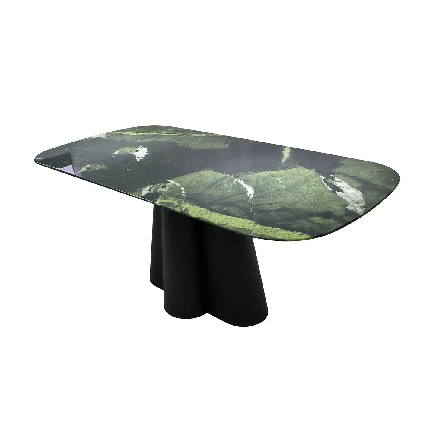 Avocado Green Modern Marble Dining Table with Sculptural Carbon Black Base 2501 Marsiling Furniture