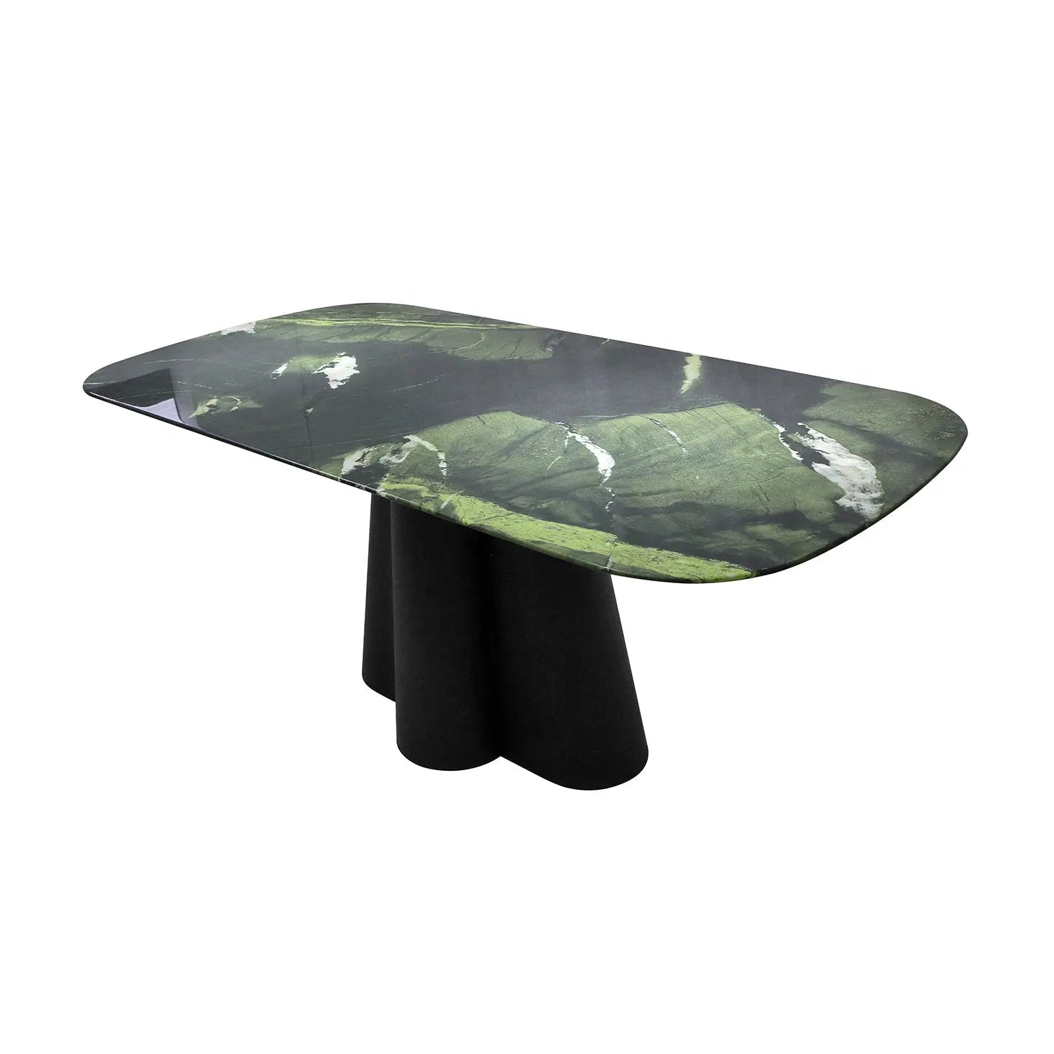 Avocado Green Modern Marble Dining Table with Sculptural Carbon Black Base 2501 Marsiling Furniture