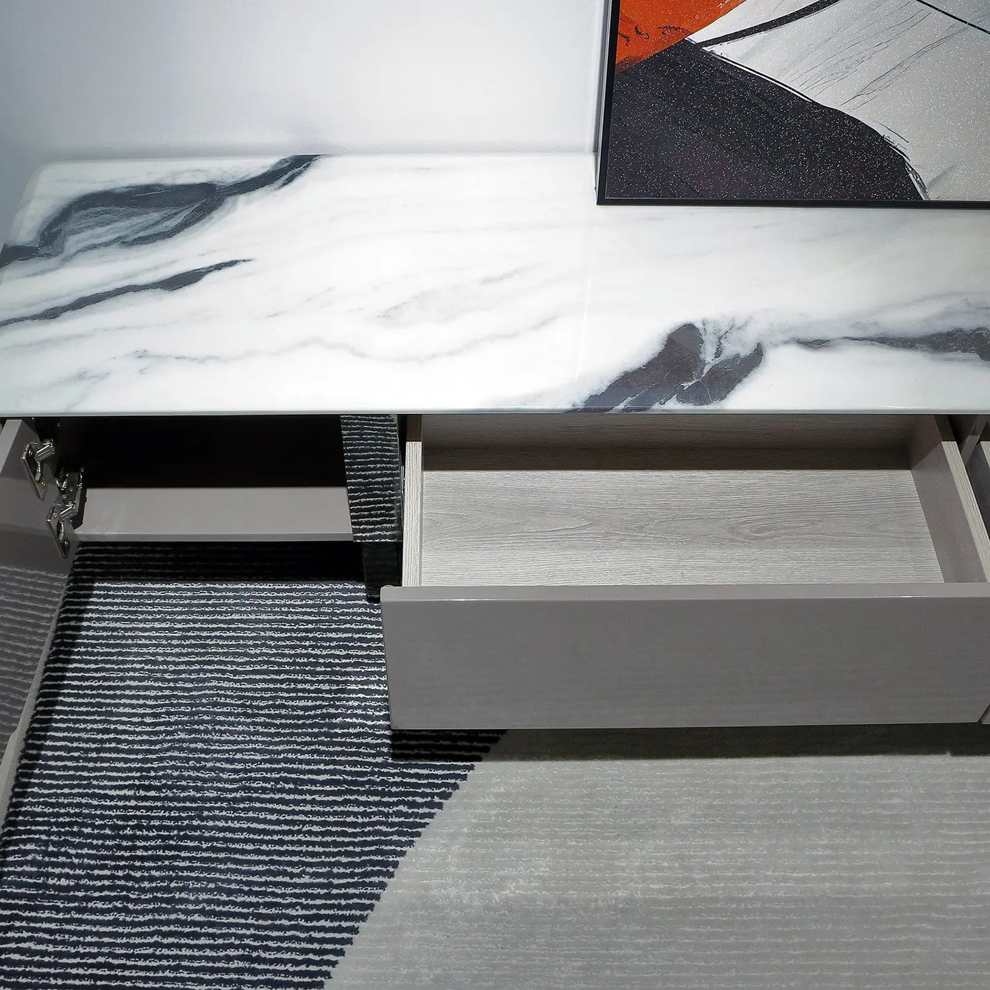 Modern Natural Marble Entertainment Center TV Table and Coffee Table Set for Living Room 2405 Marsiling Furniture