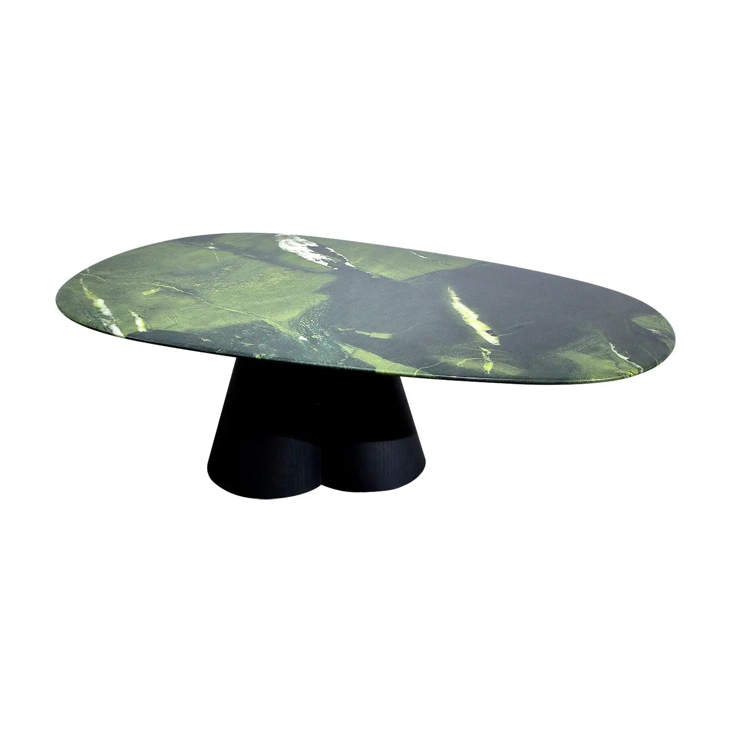 Avocado Green Natural Marble Coffee Table Set with Retro Round Black Base 2051 Marsiling Furniture