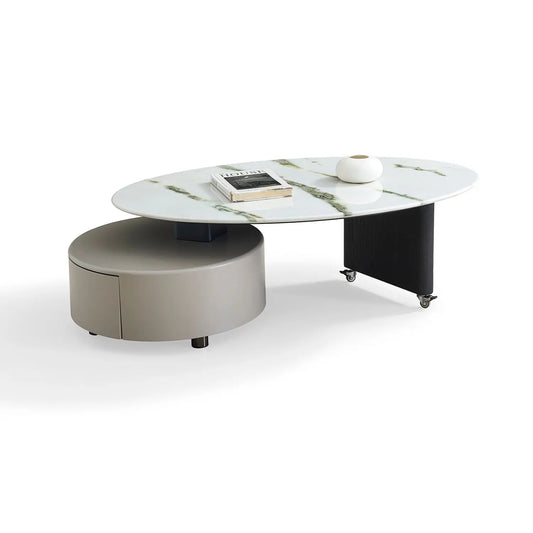 Luxury Natural Marble Round Coffee Table with Unique Drawer Leg 2505 Marsiling Furniture